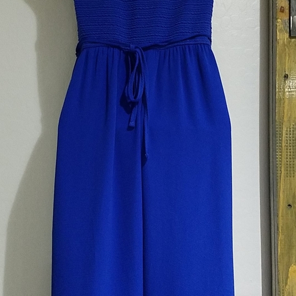 BOLD BLUE ONE PIECE HALTER PANTS ROMPER JUMPER SPECIAL EVENT DRESSY MAXI - Picture 10 of 12